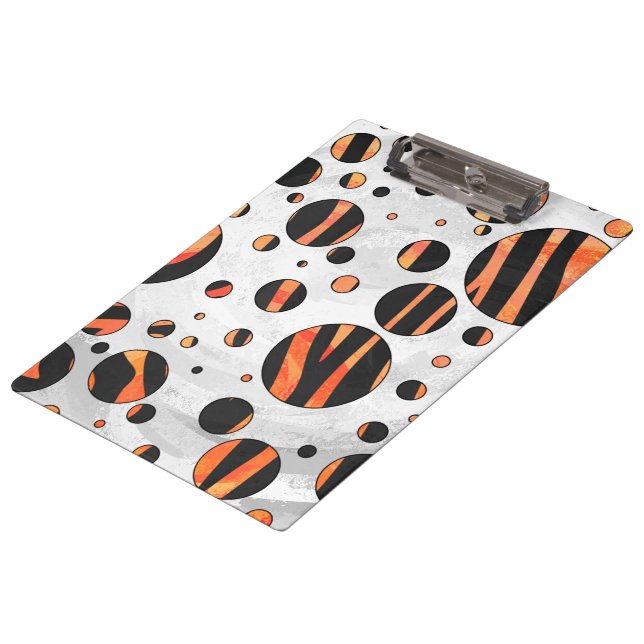 Zebra Black and Orange Polka Dots Klemmbrett (Schrägansicht)