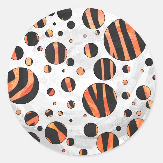Zebra Black and Orange Polka Dots Runder Aufkleber (Vorderseite)