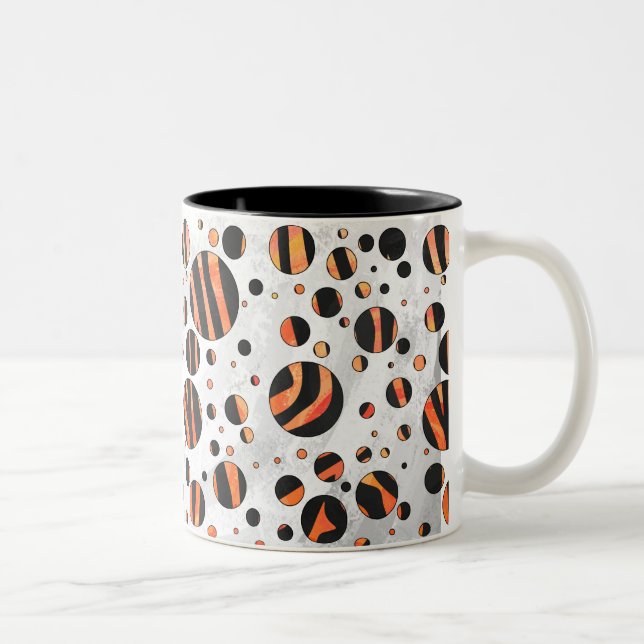 Zebra Black and Orange Polka Dots Zweifarbige Tasse (Rechts)