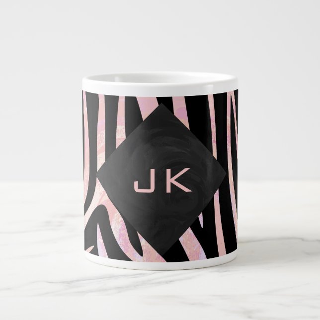 Zebra Black and Pink Monogram Jumbo-Tasse (Vorderseite)