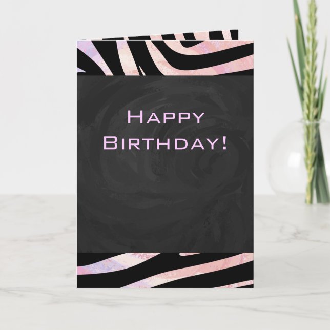 Zebra Black and Pink Monogram Karte (Vorderseite)