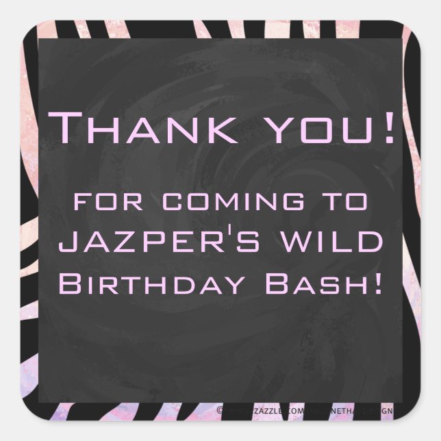 Zebra Black and Pink Monogram Quadratischer Aufkleber (Vorderseite)