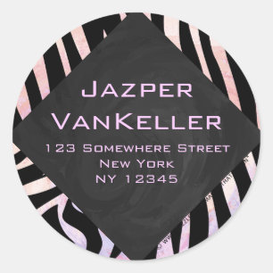 Zebra Black and Pink Monogram Runder Aufkleber