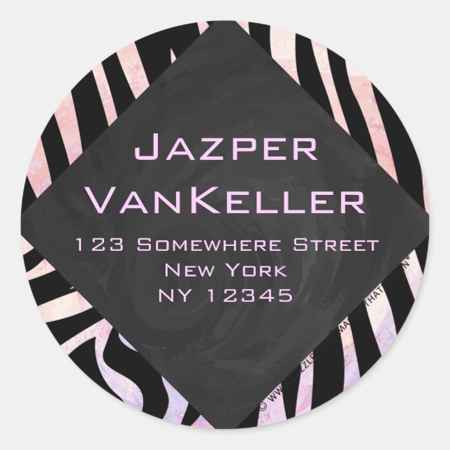 Zebra Black and Pink Monogram Runder Aufkleber (Vorderseite)
