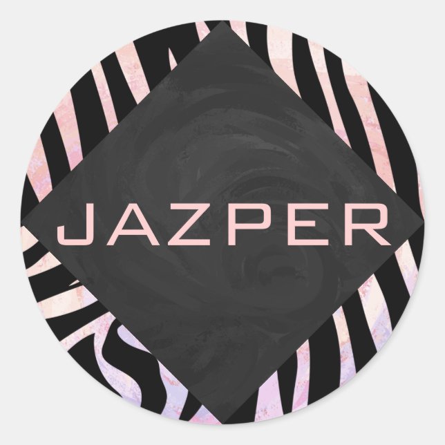 Zebra Black and Pink Monogram Runder Aufkleber (Vorderseite)