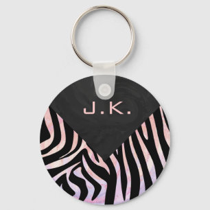 Zebra Black and Pink Monogram Schlüsselanhänger