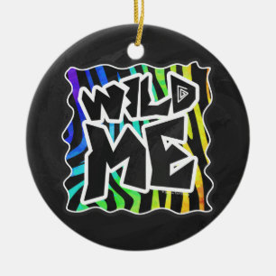 Zebra Black and Rainbow Wild Me Keramik Ornament