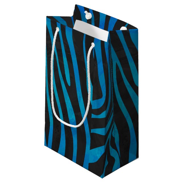 Zebra Black und Blue Print Kleine Geschenktüte (Vorderseite Schrägansicht)