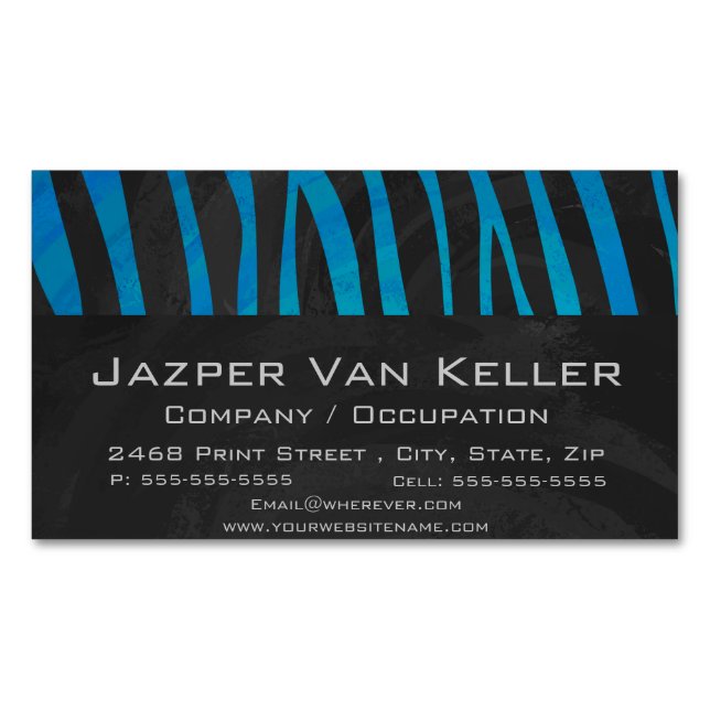 Zebra Black und Blue Print Magnetische Visitenkarte (Vorderseite)