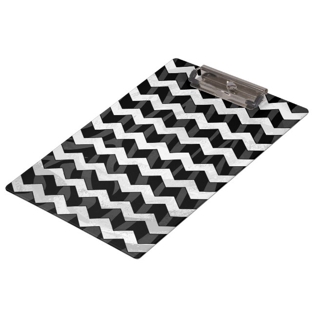 Zebra Black und Grau Zickzack Klemmbrett (Schrägansicht)