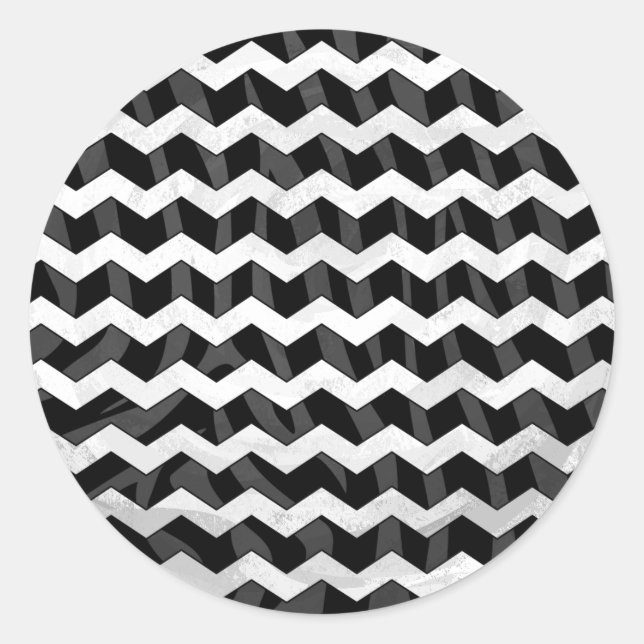 Zebra Black und Grau Zickzack Runder Aufkleber (Vorderseite)