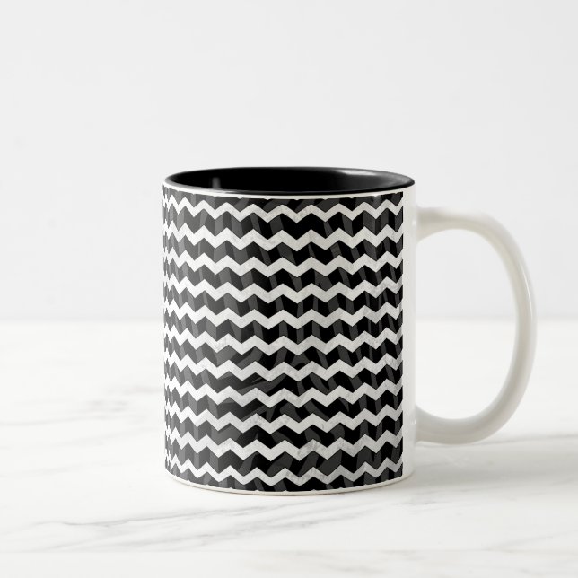Zebra Black und Grau Zickzack Zweifarbige Tasse (Rechts)