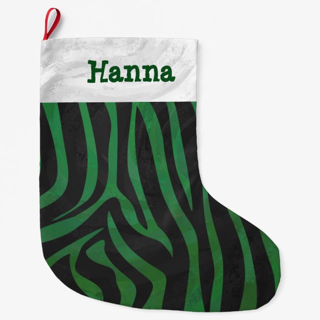 Zebra Black und Green Großer Weihnachtsstrumpf (Vorderseite)