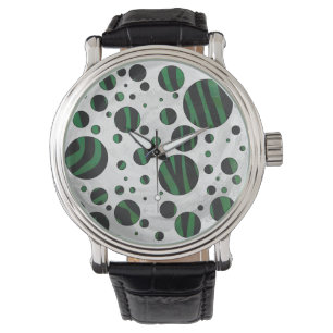 Zebra Black und Green Polka Dot Armbanduhr