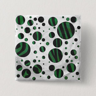Zebra Black und Green Polka Dot Button