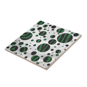 Zebra Black und Green Polka Dot Fliese
