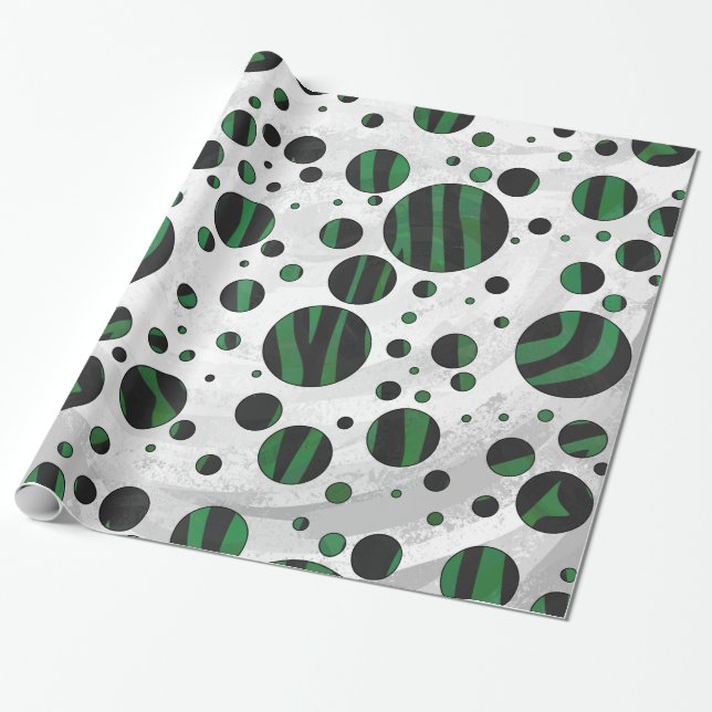 Zebra Black und Green Polka Dot Geschenkpapier (Ungerollt)