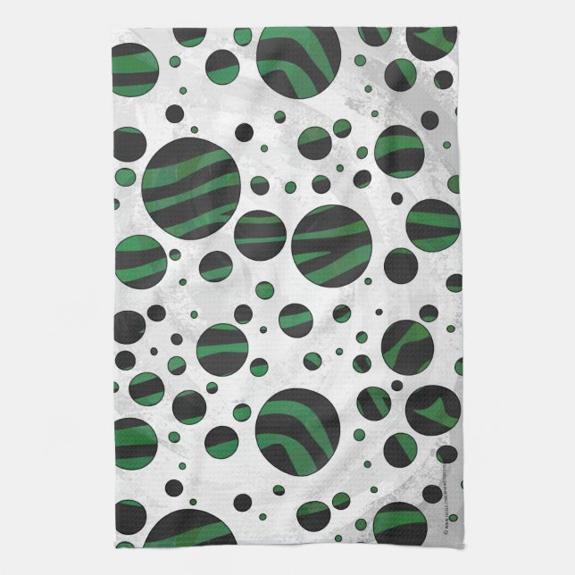 Zebra Black und Green Polka Dot Handtuch (Vertikal)
