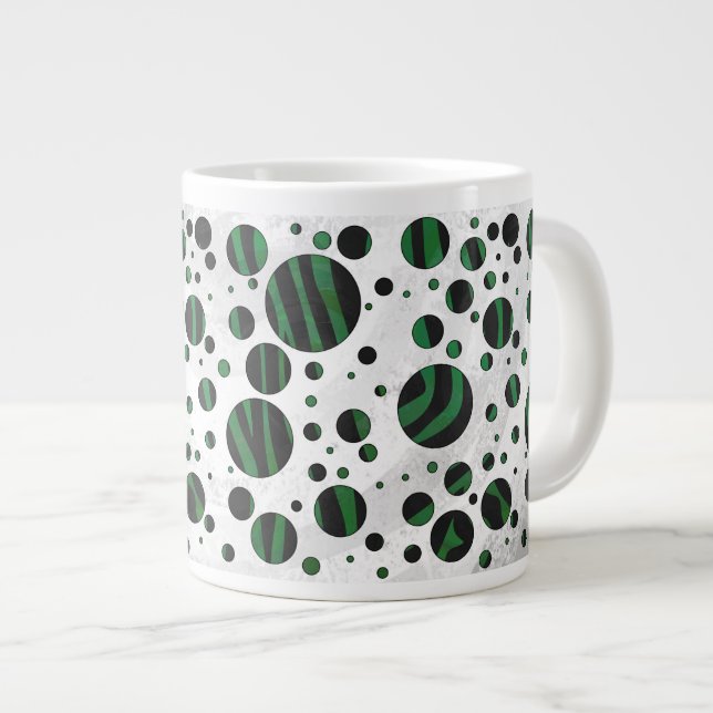 Zebra Black und Green Polka Dot Jumbo-Tasse (Vorderseite Rechts)