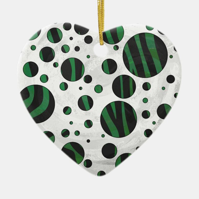 Zebra Black und Green Polka Dot Keramikornament (Vorne)