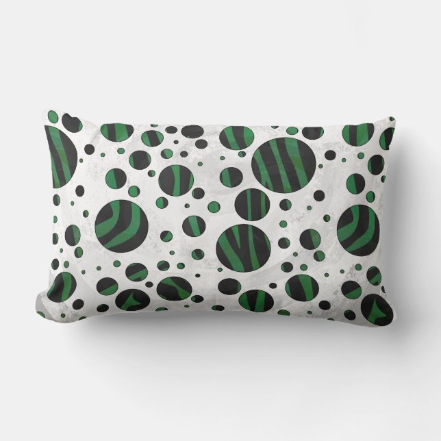 Zebra Black und Green Polka Dot Lendenkissen (Vorderseite)