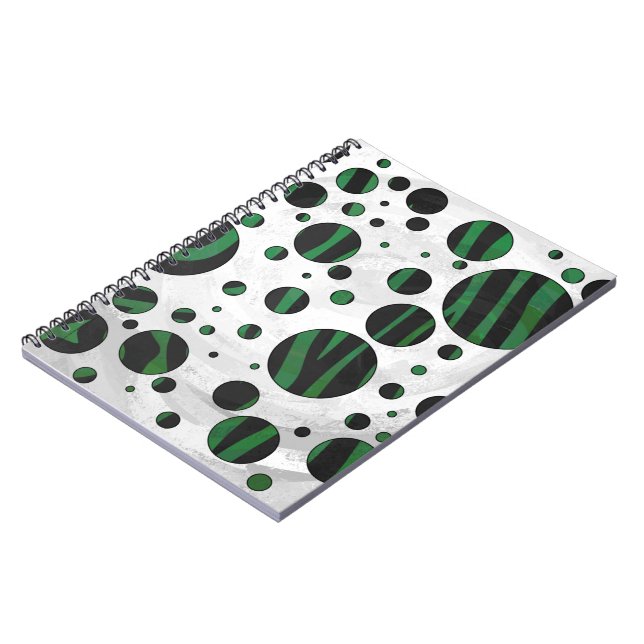 Zebra Black und Green Polka Dot Notizblock (Linke Seite)