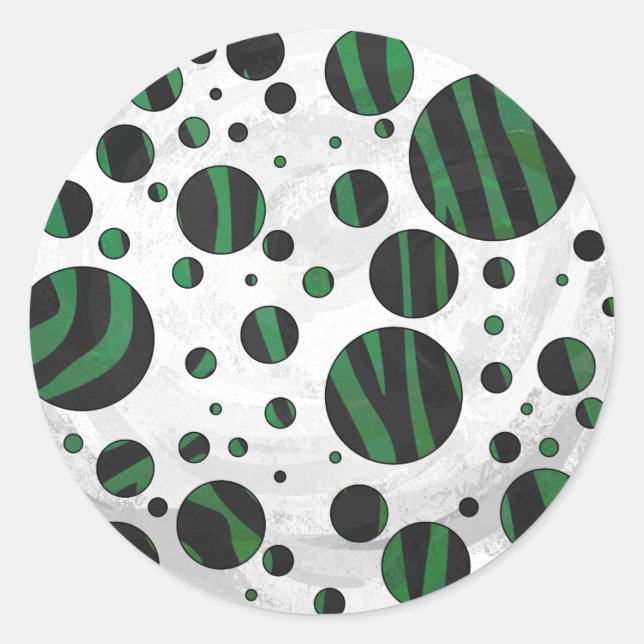 Zebra Black und Green Polka Dot Runder Aufkleber (Vorderseite)