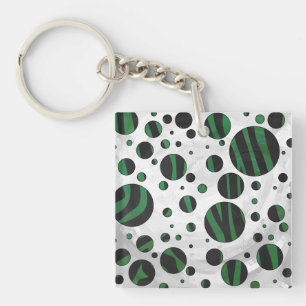 Zebra Black und Green Polka Dot Schlüsselanhänger