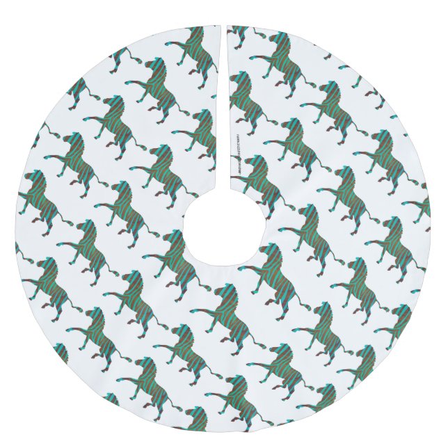 Zebra Black und Green Print Polyester Weihnachtsbaumdecke (Vorderseite)