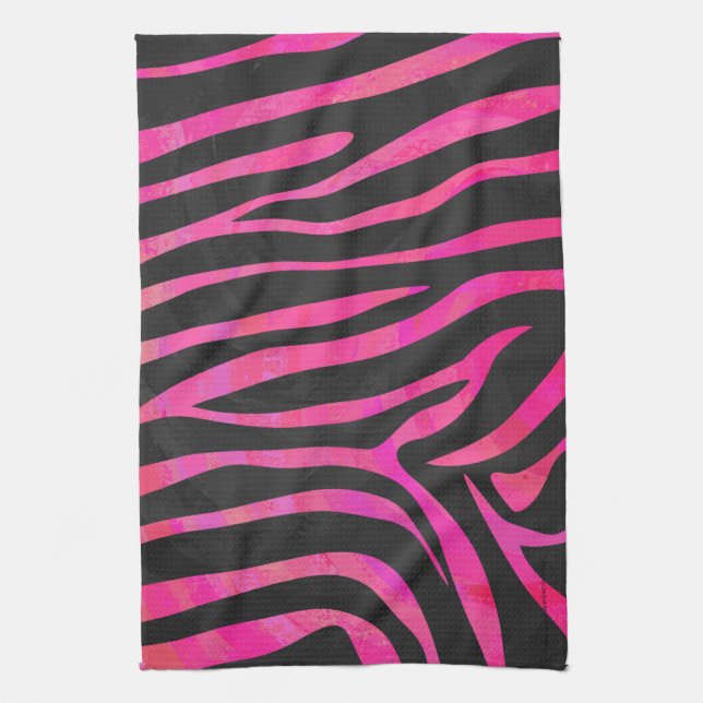 Zebra Black und Hot Pink Print Geschirrtuch (Vertikal)