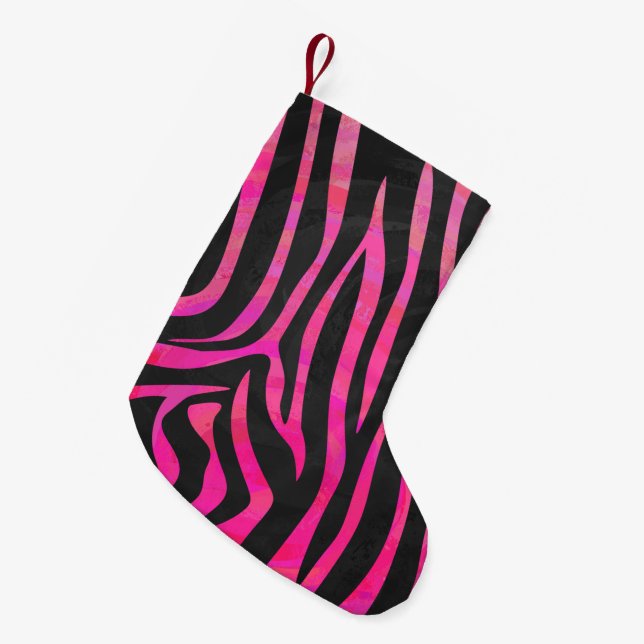 Zebra Black und Hot Pink Print Kleiner Weihnachtsstrumpf (Vorderansicht (hängend))