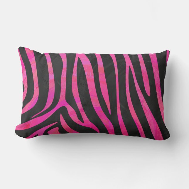 Zebra Black und Hot Pink Print Lendenkissen (Vorderseite)