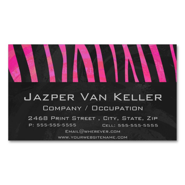 Zebra Black und Hot Pink Print Magnetische Visitenkarte (Vorderseite)