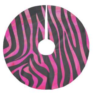 Zebra Black und Hot Pink Print Polyester Weihnachtsbaumdecke