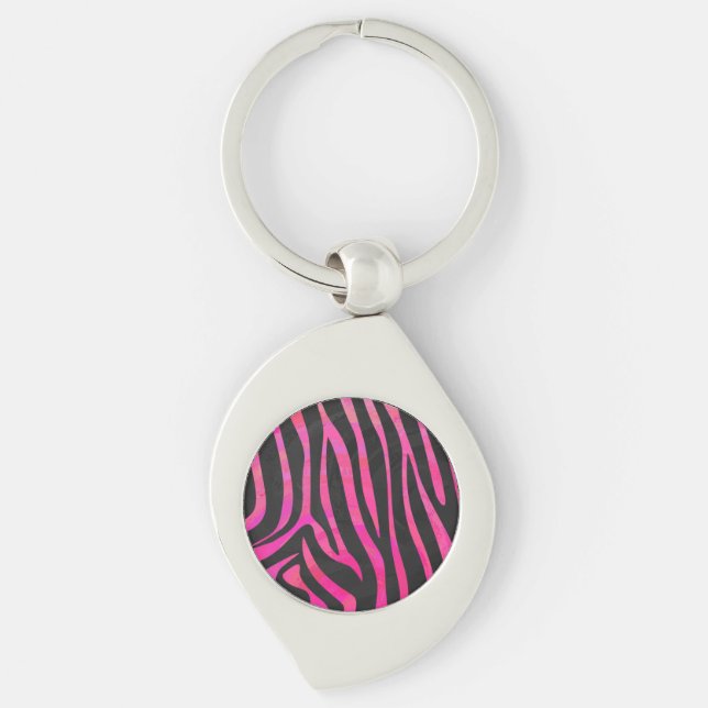 Zebra Black und Hot Pink Print Schlüsselanhänger (Vorderseite)