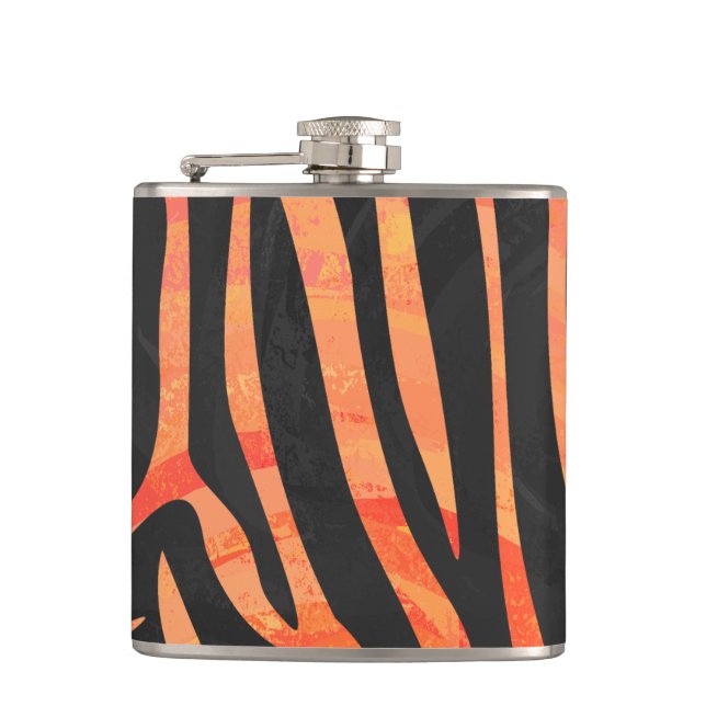 Zebra Black und Orange Print Flachmann (Vorderseite)