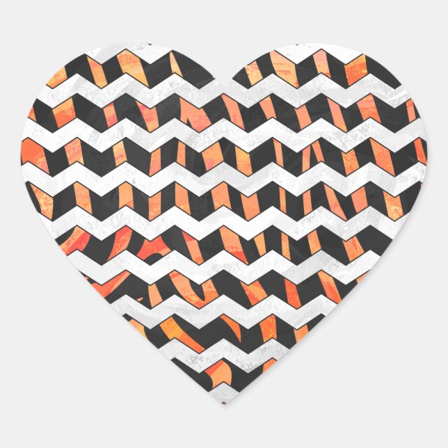 Zebra Black und Orange Print Herz-Aufkleber (Vorderseite)