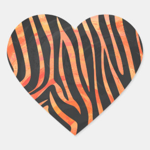 Zebra Black und Orange Print Herz-Aufkleber