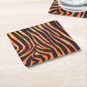 Zebra Black und Orange Print Rechteckiger Pappuntersetzer