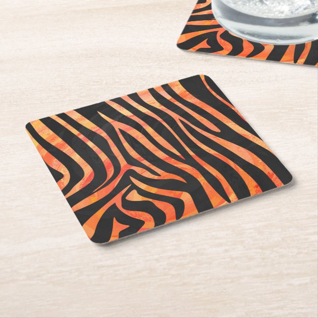 Zebra Black und Orange Print Rechteckiger Pappuntersetzer (angewinkelt)