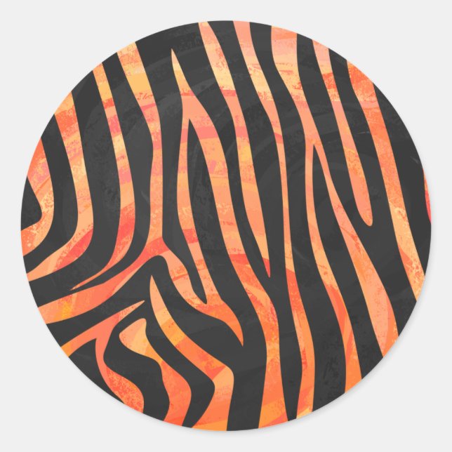 Zebra Black und Orange Print Runder Aufkleber (Vorderseite)