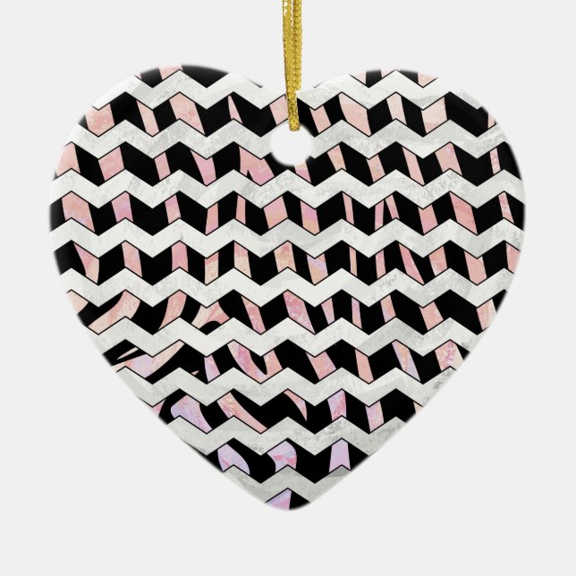 Zebra Black und Pink Zickzack Keramikornament (Vorne)