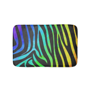 Zebra Black und Rainbow Print Badematte