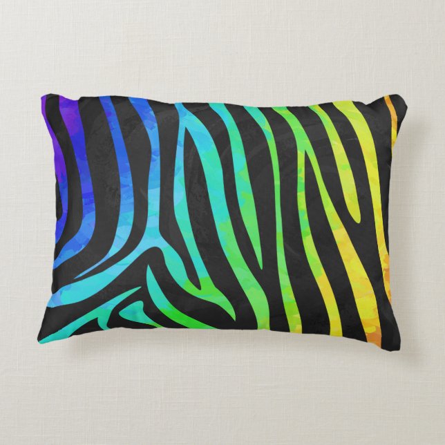 Zebra Black und Rainbow Print Dekokissen (Rückseite)