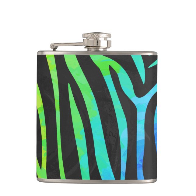 Zebra Black und Rainbow Print Flachmann (Vorderseite)