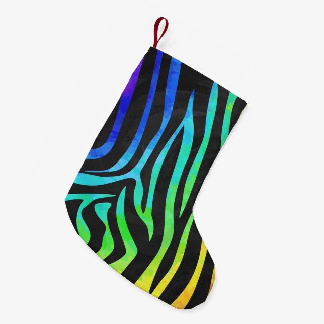 Zebra Black und Rainbow Print Kleiner Weihnachtsstrumpf (Vorderansicht (hängend))
