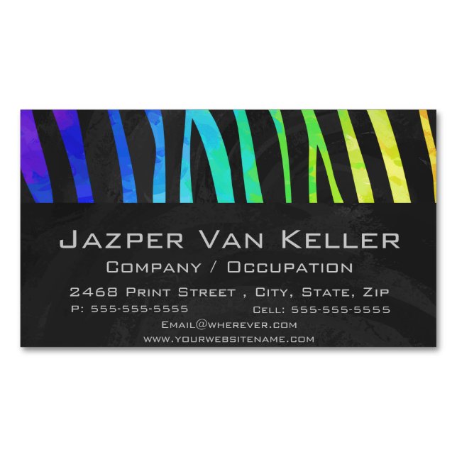 Zebra Black und Rainbow Print Magnetische Visitenkarte (Vorderseite)