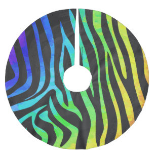 Zebra Black und Rainbow Print Polyester Weihnachtsbaumdecke