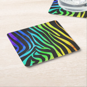 Zebra Black und Rainbow Print Rechteckiger Pappuntersetzer