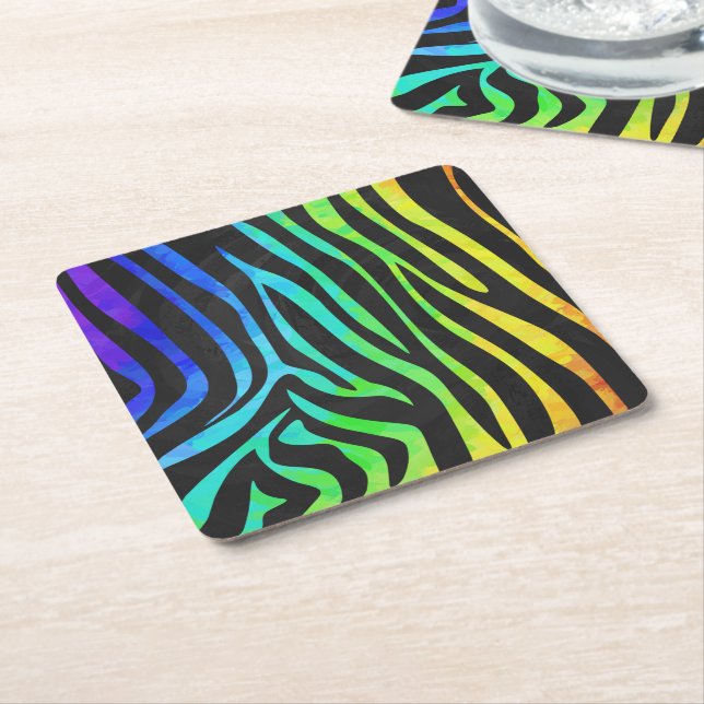 Zebra Black und Rainbow Print Rechteckiger Pappuntersetzer (angewinkelt)